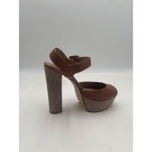 Steve Madden 90's Platform Block Heel Ankle Strap Sandals Brown Women Size 8.5